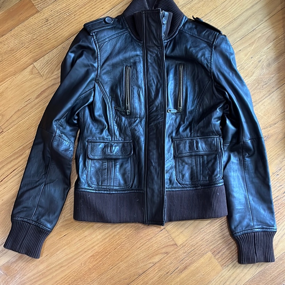 Brown leather leather jacket